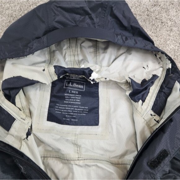 LL Bean Rain Jacket Size Large Black Rain Windbreaker Shell Coat Long FLAW - Picture 5 of 5